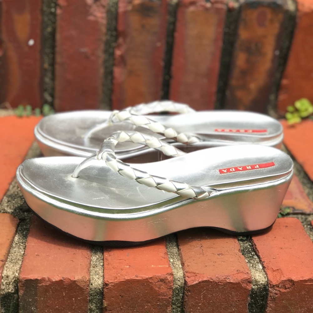 Prada Silver Wedge Sandal - Picture 3 of 5